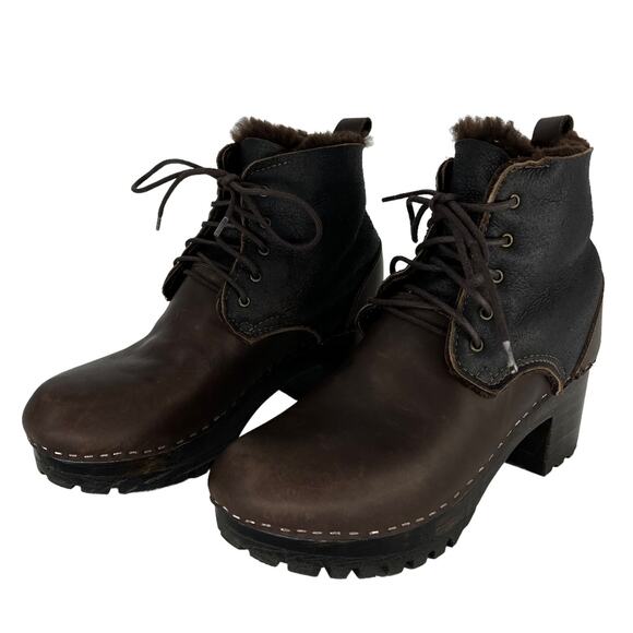 No. 6 Lander Shearling Lace Up Clog Boots in Dark Brown - Picture 4 of 14